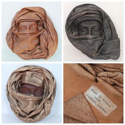 LOT 68: Vintage French Decorative Masks Hand Formed with Italian Leather
