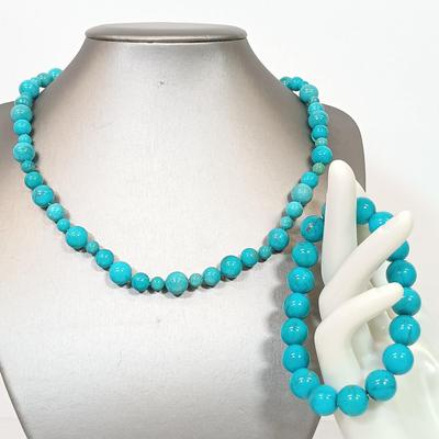 LOT 75: Turquoise Necklace with Sterling Clasp and Turquoise Bracelet