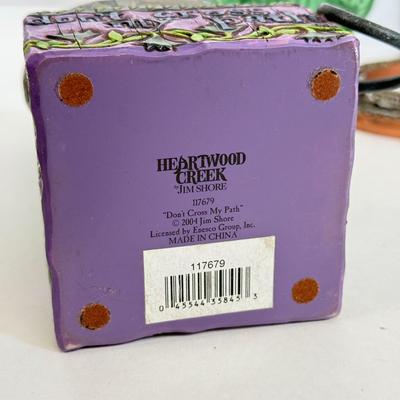 LOT 83: Jim Shore Grumpy Cat Figurine, Southwest Salt & Pepper Shakers, Bear Coin Bank & Mini Train on Horseshoe