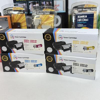 LOT 85: Office Collection: Sharper Image LED Puck Light Set, NIP Wires and Cords, Visual J++ & Toner