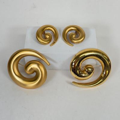 LOT 92: Monet Goldtone Swirl Earrings & Pins