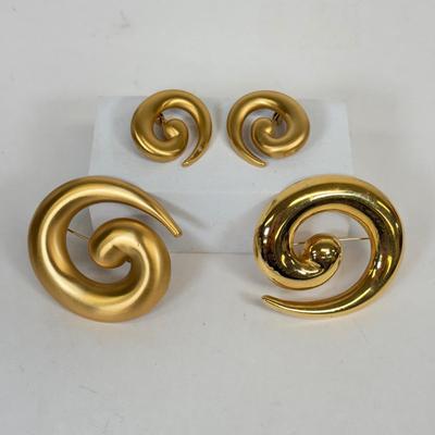 LOT 92: Monet Goldtone Swirl Earrings & Pins