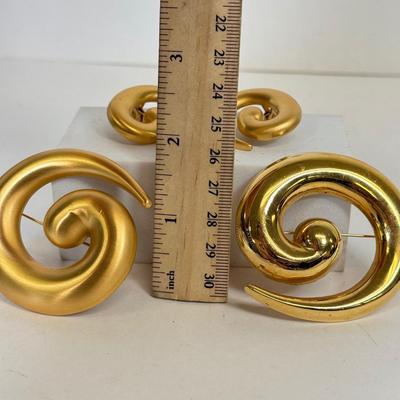 LOT 92: Monet Goldtone Swirl Earrings & Pins