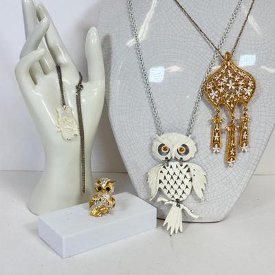 LOT 94: Owl Necklaces, Ring & More