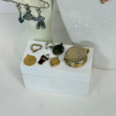 LOT 95: Charm Necklace & Pin w/ Charms & More