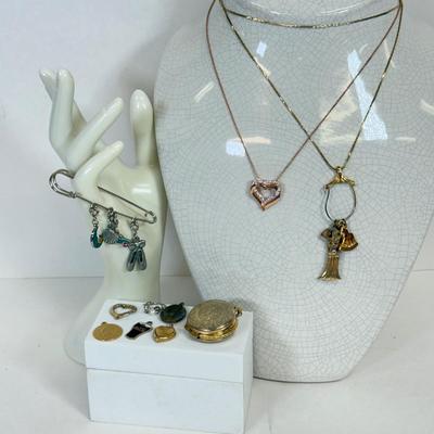 LOT 95: Charm Necklace & Pin w/ Charms & More