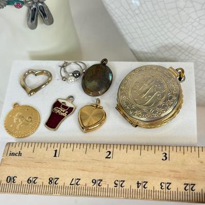 LOT 95: Charm Necklace & Pin w/ Charms & More