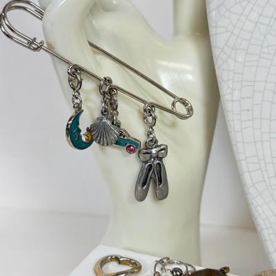 LOT 95: Charm Necklace & Pin w/ Charms & More