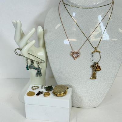 LOT 95: Charm Necklace & Pin w/ Charms & More
