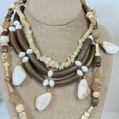 LOT 97: Vintage Collection of Large, Beaded & Seashell Statement Necklaces