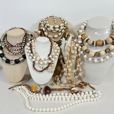 LOT 97: Vintage Collection of Large, Beaded & Seashell Statement Necklaces
