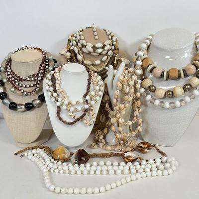 LOT 97: Vintage Collection of Large, Beaded & Seashell Statement Necklaces