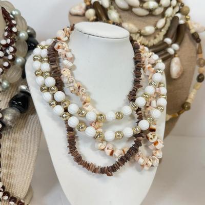 LOT 97: Vintage Collection of Large, Beaded & Seashell Statement Necklaces