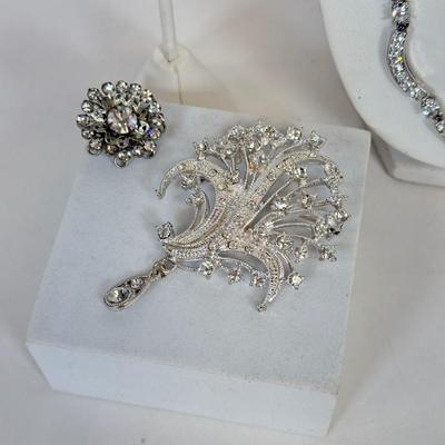 LOT 123: Collection of Silvertone Rhinestone Jewelry