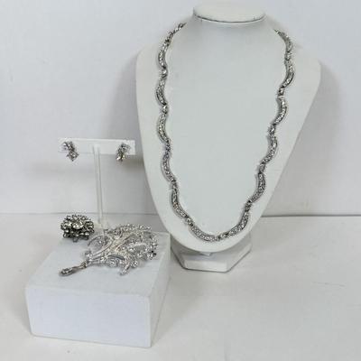 LOT 123: Collection of Silvertone Rhinestone Jewelry