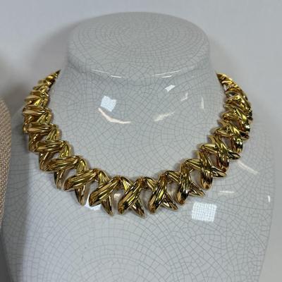 LOT 127: Gold Tone Necklaces, Brooches & Elizabeth Taylor Watch