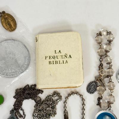 LOT 129: Religious Jewelry, Crosses, Pope Coin & More