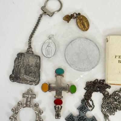 LOT 129: Religious Jewelry, Crosses, Pope Coin & More