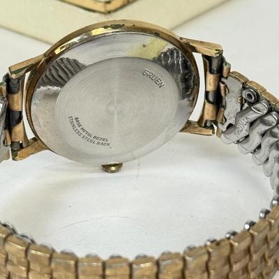 LOT 136: Vintage Dufonte Lucien Picard Gold Plated Stainless Steel Watch & Men's Vintage Gruen Watch