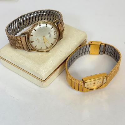 LOT 136: Vintage Dufonte Lucien Picard Gold Plated Stainless Steel Watch & Men's Vintage Gruen Watch