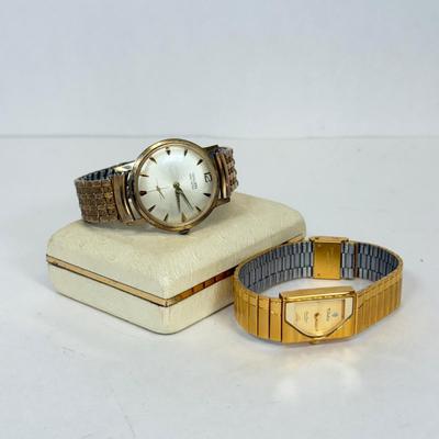 LOT 136: Vintage Dufonte Lucien Picard Gold Plated Stainless Steel Watch & Men's Vintage Gruen Watch