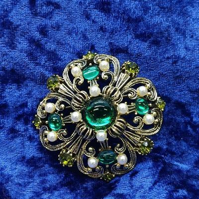 LOT 150: Antique Handpainted Porcelain Brooch, Artisan Brooch Pendant on Avon Chain & Vintage Costume Brooches