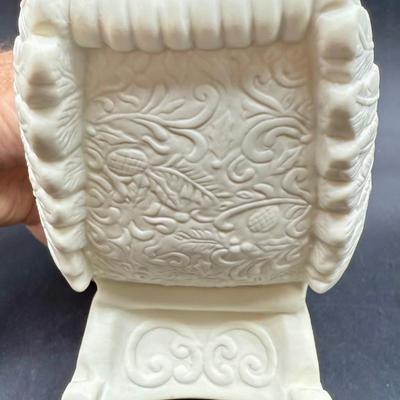 Sale Photo Thumbnail #608: Bisque ceramic with golden accent, can be used a planter or to hold other Christmas-themed items or even small Christmas cards.  Like-new condition, approx. 6.5" tall.