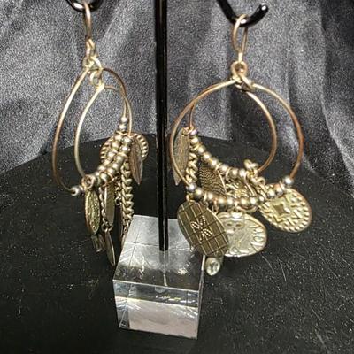 Vintage Bohemian Silver-Tone Hoop Earrings with Mixed Charms & Artisan Details