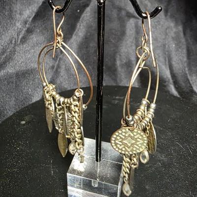 Vintage Bohemian Silver-Tone Hoop Earrings with Mixed Charms & Artisan Details