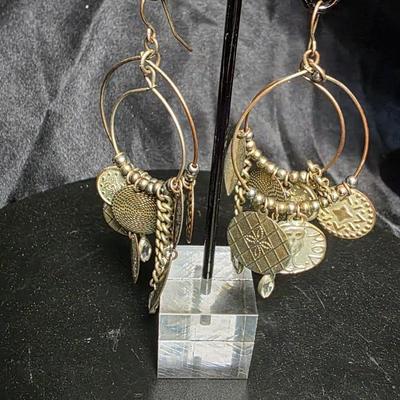 Vintage Bohemian Silver-Tone Hoop Earrings with Mixed Charms & Artisan Details