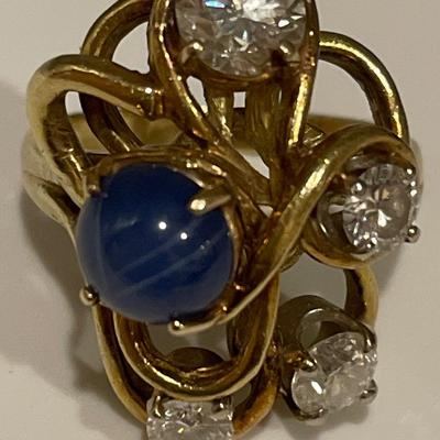 18k Linde Star Sapphire and Diamond ring