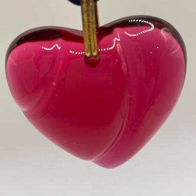 Vintage glass heart pendant on fabric neckalce