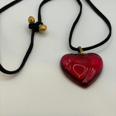 Vintage glass heart pendant on fabric neckalce