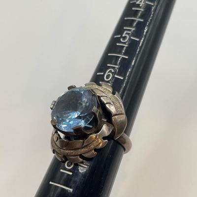 Sterling and large light blue stone ring