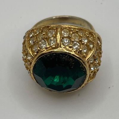Vintage Napier gold tone ring with green cut glass center