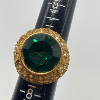 Vintage Napier gold tone ring with green cut glass center