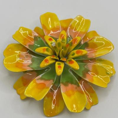 Vintage yellow enamel brooch and clip on earrings