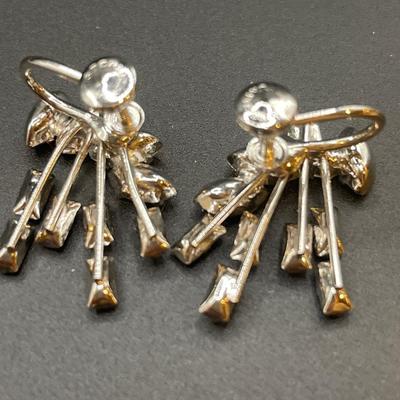 Vintage Starburst Sterling clear rhinestone brooch and clip on earrings