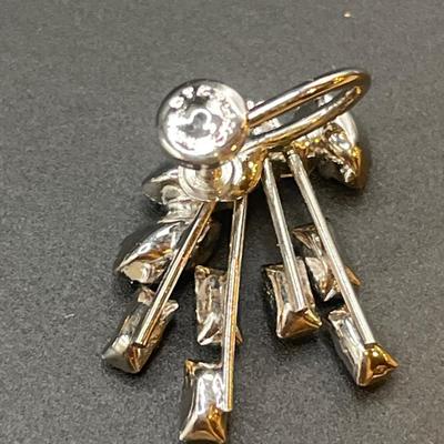 Vintage Starburst Sterling clear rhinestone brooch and clip on earrings