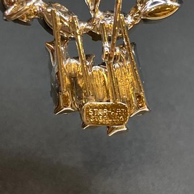 Vintage Starburst Sterling clear rhinestone brooch and clip on earrings