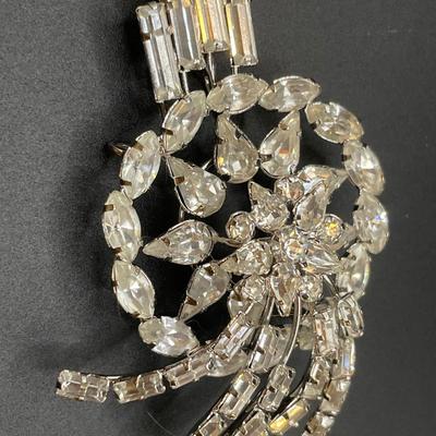 Vintage Starburst Sterling clear rhinestone brooch and clip on earrings