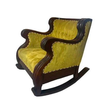 Upholstered Victorian-Style Rocking Armchair with Tufted Velvet Seat