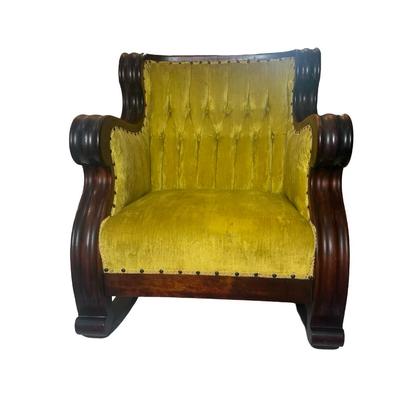 Upholstered Victorian-Style Rocking Armchair with Tufted Velvet Seat