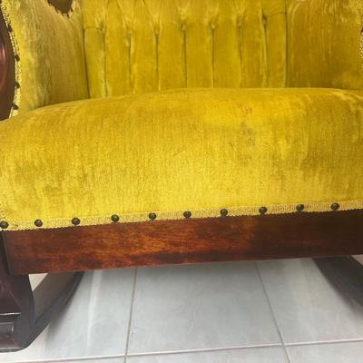 Upholstered Victorian-Style Rocking Armchair with Tufted Velvet Seat