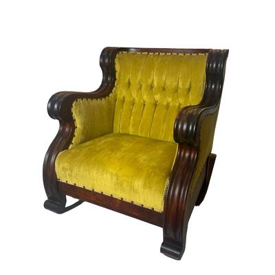 Upholstered Victorian-Style Rocking Armchair with Tufted Velvet Seat