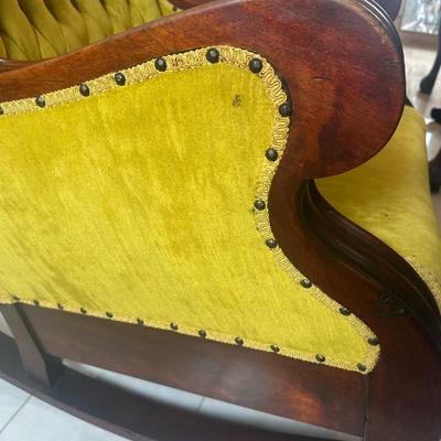 Upholstered Victorian-Style Rocking Armchair with Tufted Velvet Seat