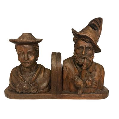 Vintage G.G. Lang Carved Wooden Figural Bookends – Germany