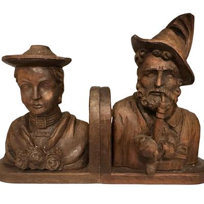 Vintage G.G. Lang Carved Wooden Figural Bookends – Germany