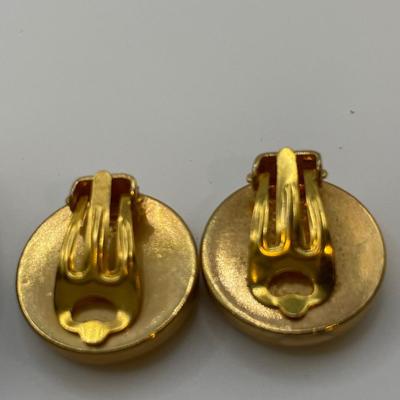 Vintage ITALY Micro Mosaic Round Gold Tone Brooch/Pin And earrings