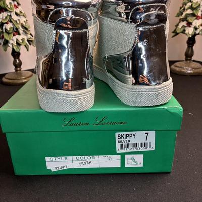 Lauren Lorraine Silver Glitter Tennis Shoes 7